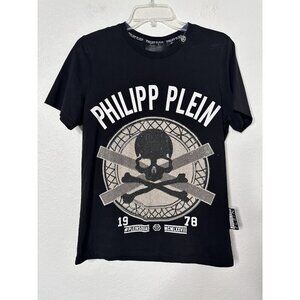 Philipp Plein Women's Embellished Rhinestone Sz M Black T-shirt Made in Italy